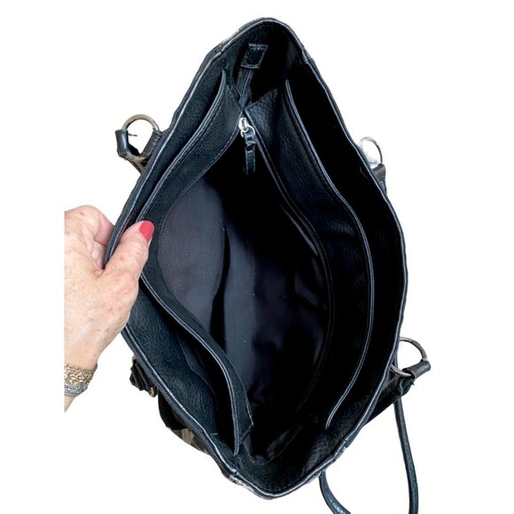 Bueno Cute Embroidered Zebra Purse Black White Tan 3 Section Zip Close Bag - Picture 8 of 11